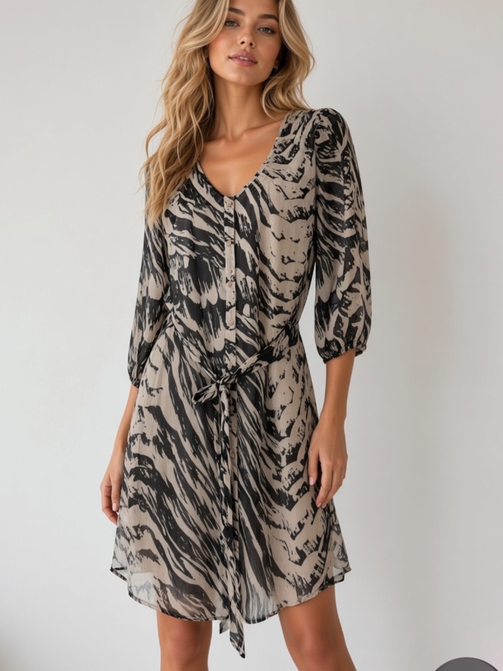 Express Zebra Print Button Down Tie Waist Dress XS